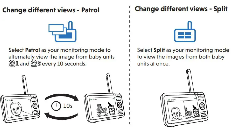 vtech VM350 Full Color Video Monitor User Guide - Change different views - Patrol, Split