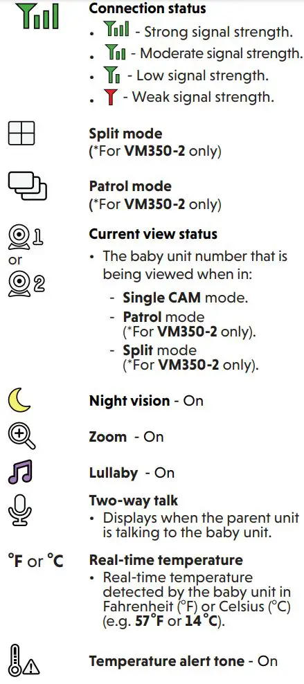 vtech VM350 Full Color Video Monitor User Guide - Connection status