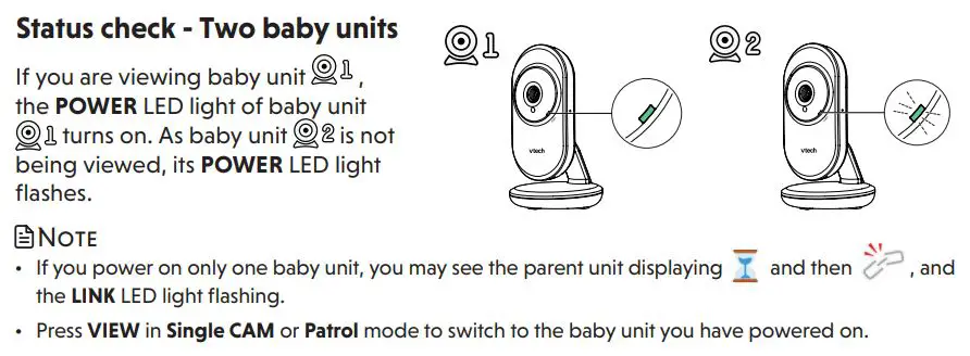 vtech VM350 Full Color Video Monitor User Guide - Status check - Two baby units