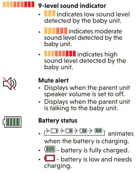 vtech VM350 Full Color Video Monitor User Guide - Status icons