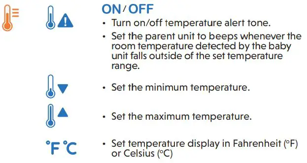 vtech VM350 Full Color Video Monitor User Guide - Temperature