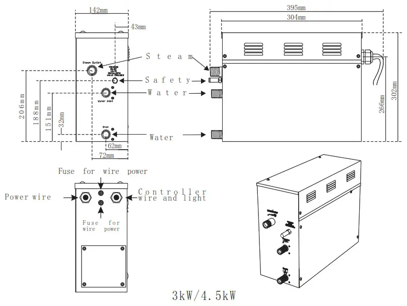 VIDALUX Vida 3kwGen 3kw Steam Room Generator - Blueprint 1