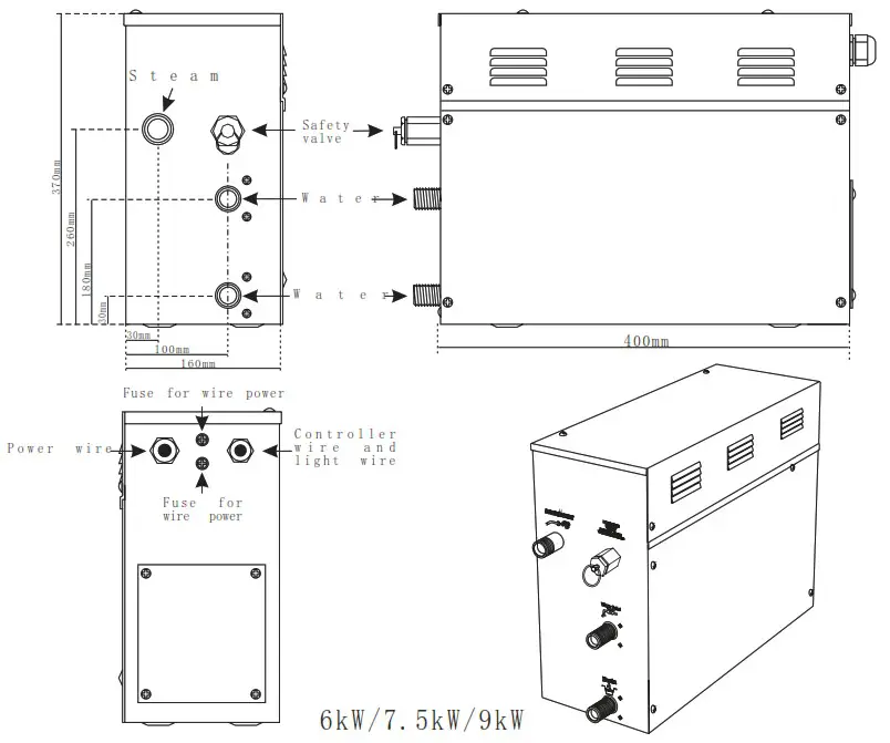VIDALUX Vida 3kwGen 3kw Steam Room Generator - Blueprint 2