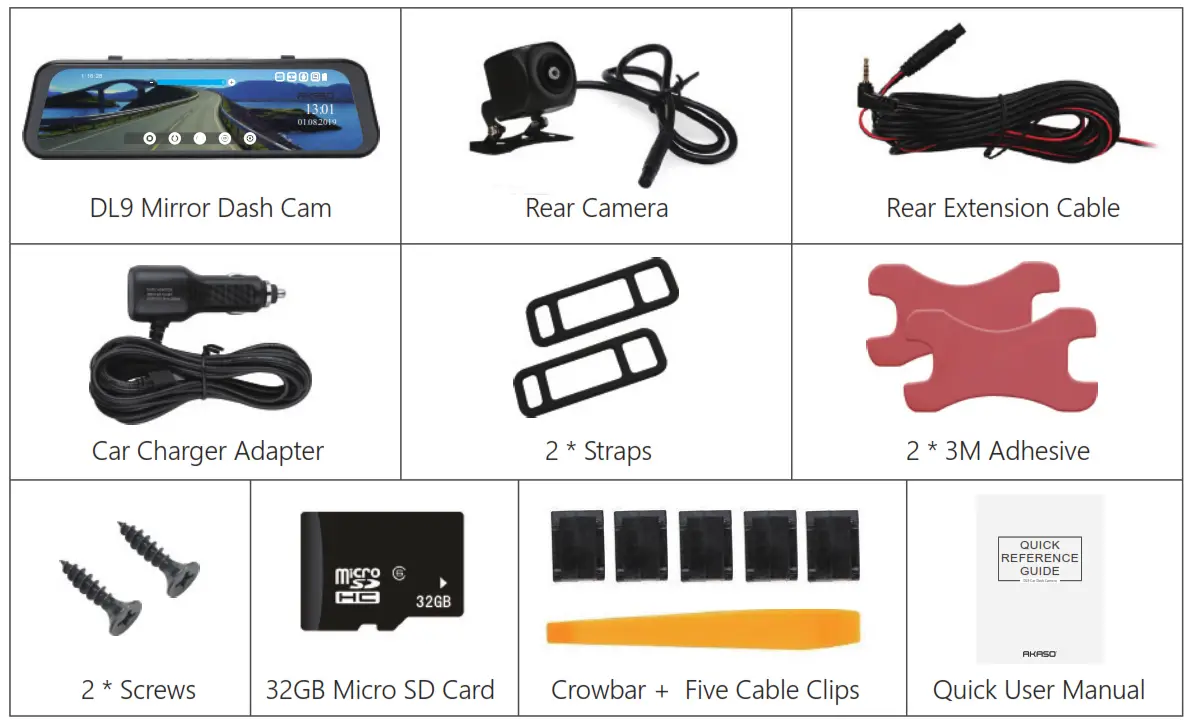 AKASO DL9 Mirror Dash Cam - BOX