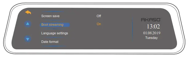 AKASO DL9 Mirror Dash Cam - Boot streaming
