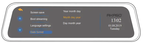 AKASO DL9 Mirror Dash Cam - Date Format