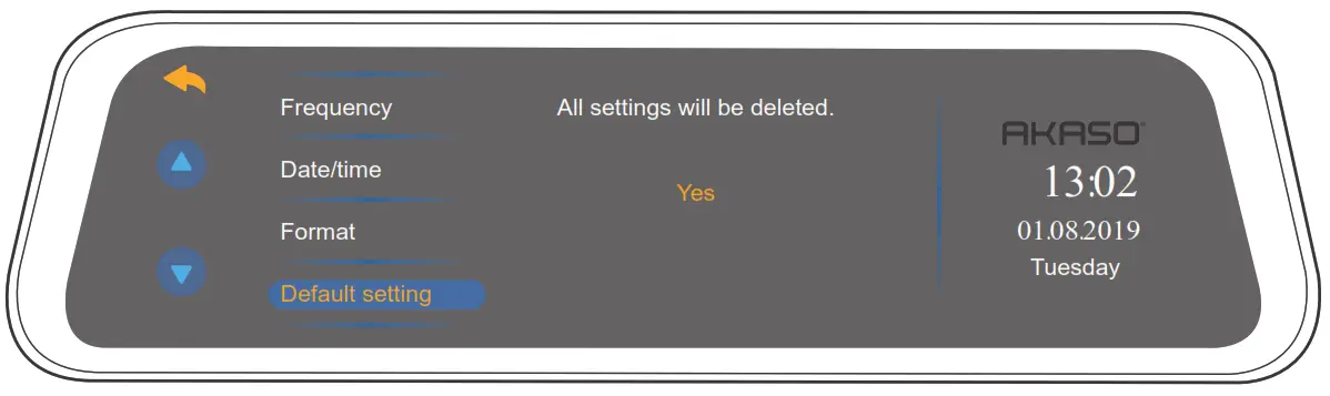 AKASO DL9 Mirror Dash Cam - Default setting