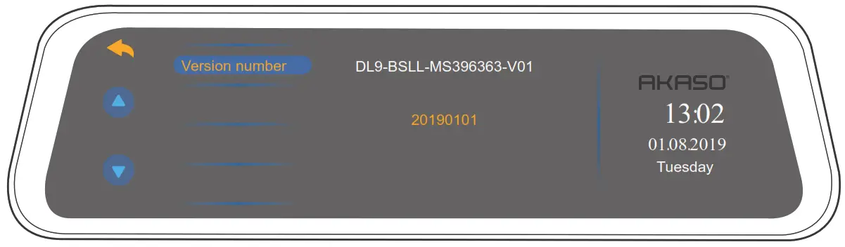 AKASO DL9 Mirror Dash Cam - Version number