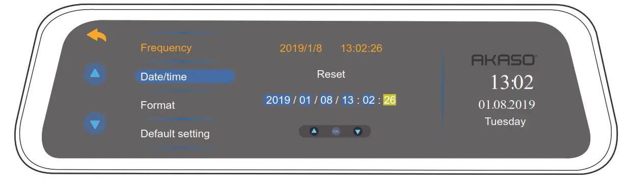 AKASO DL9 Mirror Dash Cam - time
