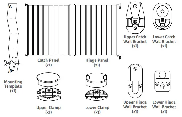 munchkin Extending Metal Push to Close Gate INCLUDED PARTS