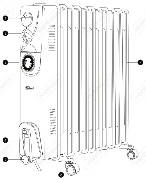 VonHaus 2514047 2500W 11 Fin Oil Filled Radiator with Timer - PRODUCT SPECIFICATION