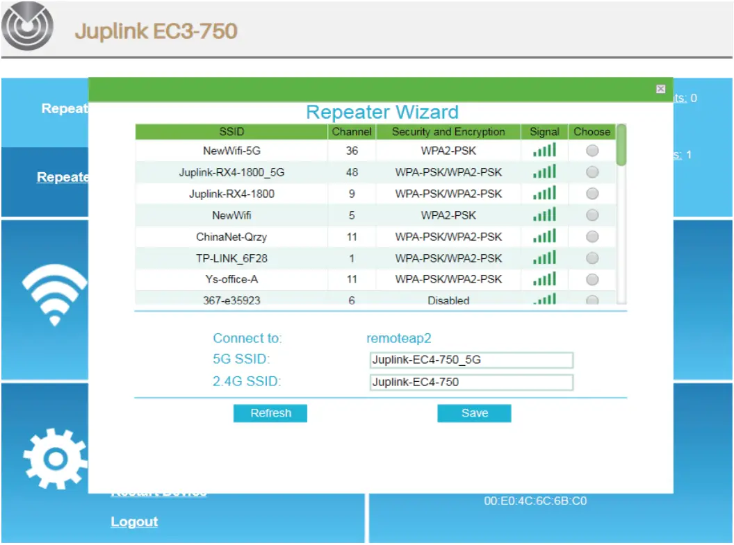 JUPLINK EC3-750 Parts of the Wifi Repeater B