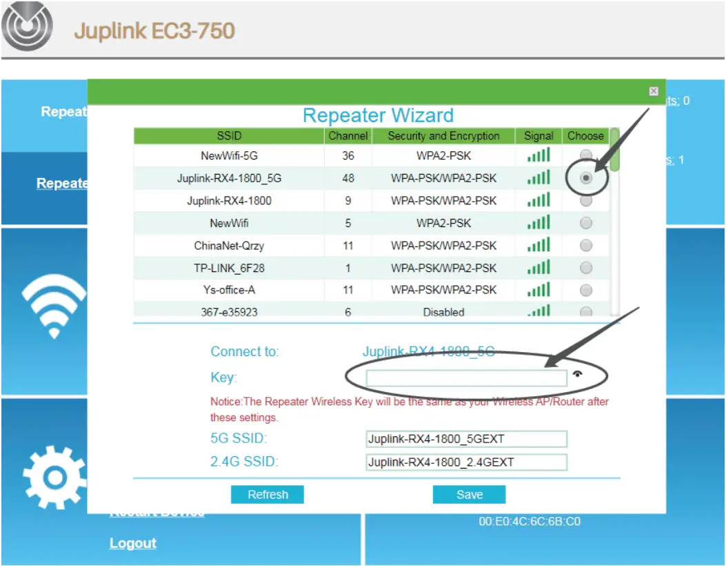 JUPLINK EC3-750 Parts of the Wifi Repeater C