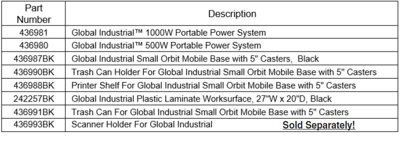 GLOBAL INDUSTRIAL 436998BK Mobile Powered Orbit Car table