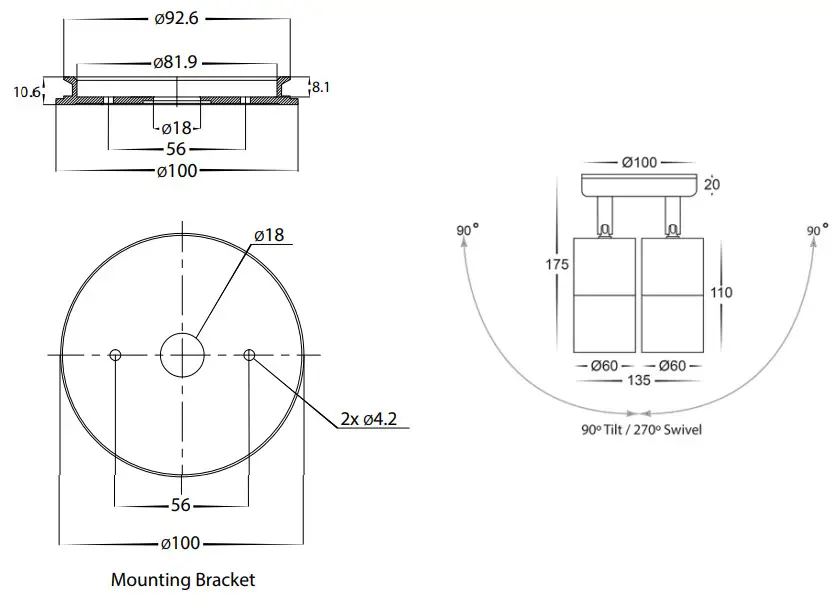 HAVIT HV1325T Matt Black Double Adjustable Light - Dimensions