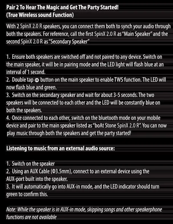 Stone SpinX 2.0 R Bluetooth Speaker - Pair to hear & Listening to Music