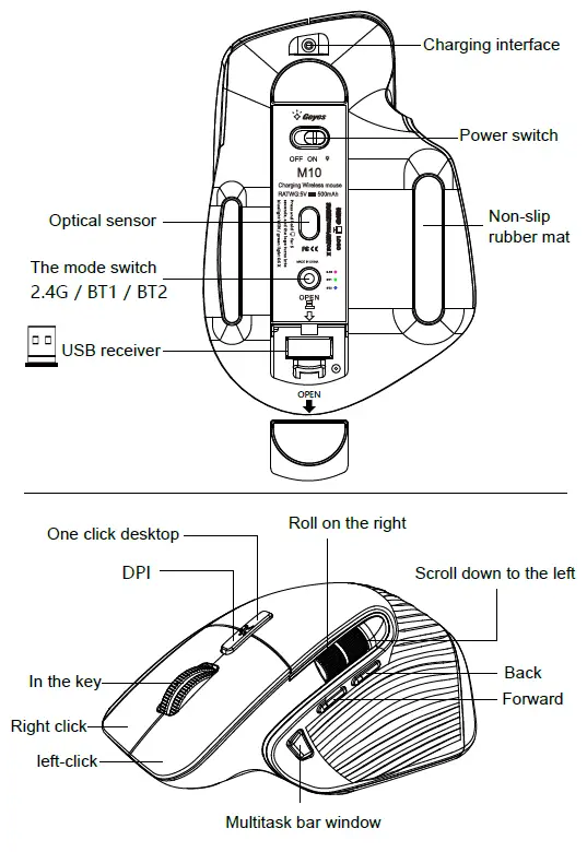 OEM-M10-Three-Mode-Rechargeable-Wireless-Mouse-FIG-1