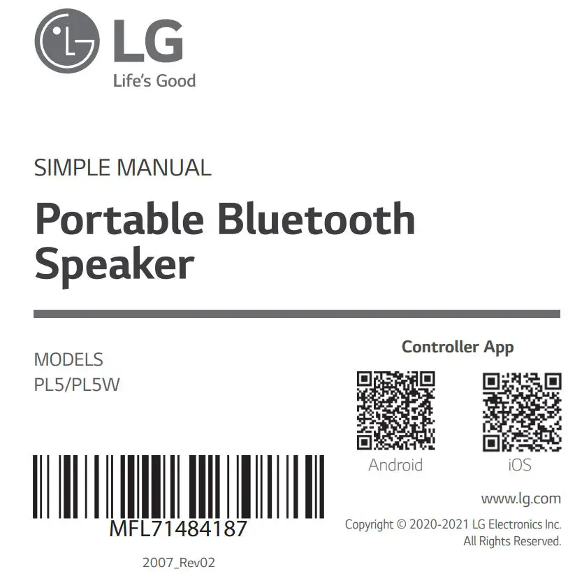 LG PL5 Portable Bluetooth Speaker User Manual