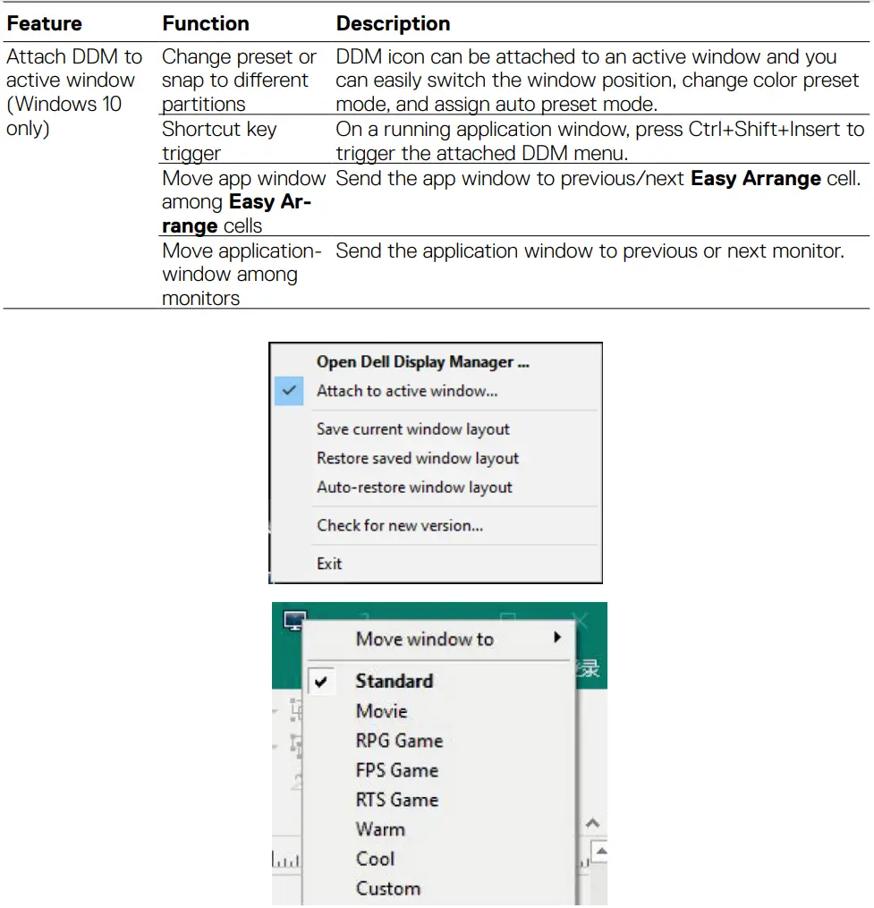 DELL S2422HZ S2722DZ Video Conferencing Monitor User Guide - Attaching DDM to active window