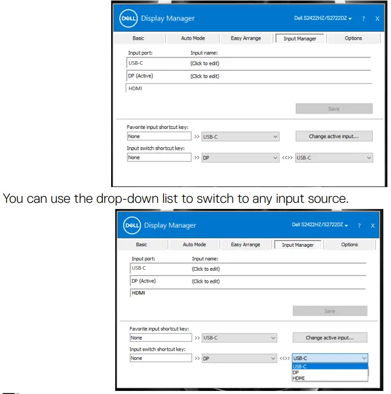 DELL S2422HZ S2722DZ Video Conferencing Monitor User Guide - Managing multiple video inputs