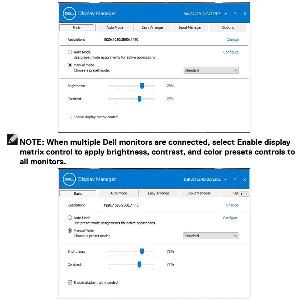 DELL S2422HZ S2722DZ Video Conferencing Monitor User Guide - Manual Mode