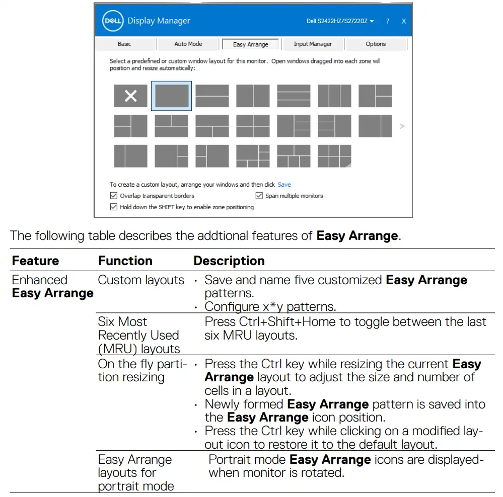 DELL S2422HZ S2722DZ Video Conferencing Monitor User Guide - Span multiple monitors