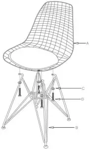 MATT BLATT MBEAMEW2DBA Set of 2 Replica Eames Wire Chair - Complete