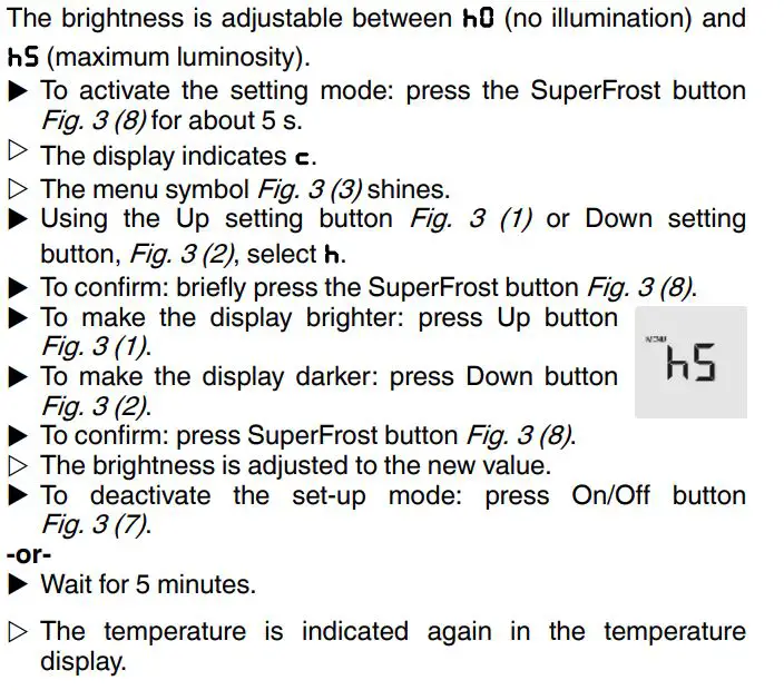 LIEBHERR SGNEF4335 Frost Vertical Freezer User Guide - Adjusting the brightness