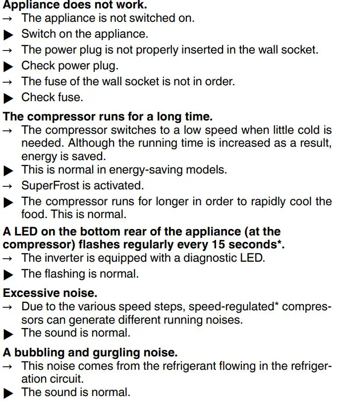 LIEBHERR SGNEF4335 Frost Vertical Freezer User Guide - Malfunctions