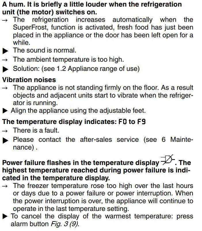 LIEBHERR SGNEF4335 Frost Vertical Freezer User Guide - Malfunctions