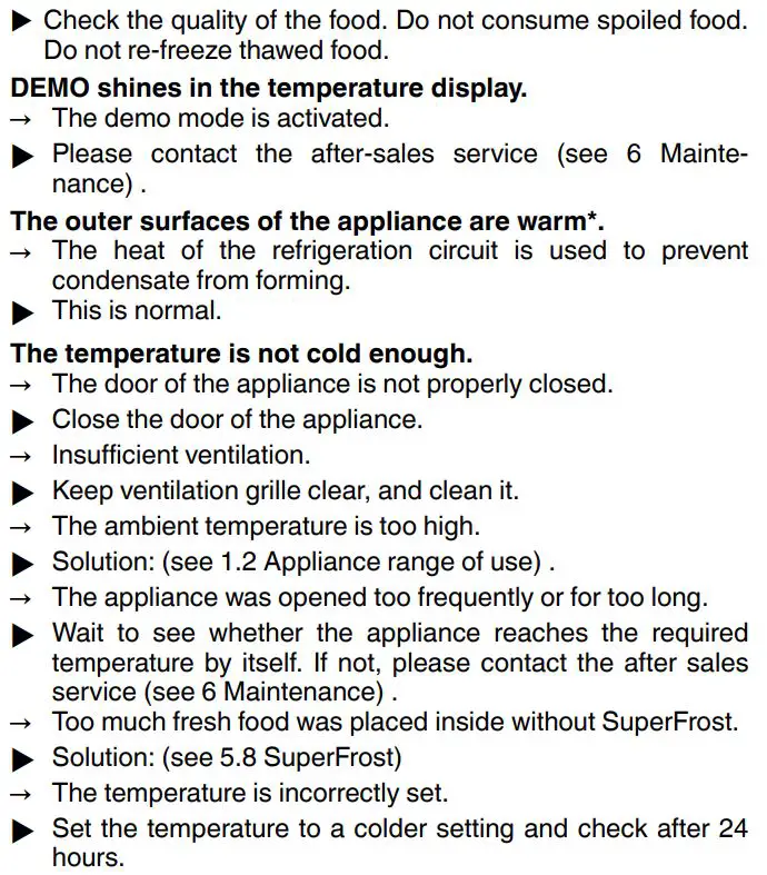 LIEBHERR SGNEF4335 Frost Vertical Freezer User Guide - Malfunctions