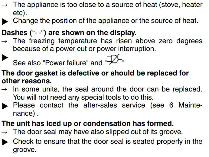LIEBHERR SGNEF4335 Frost Vertical Freezer User Guide - Malfunctions