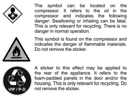 LIEBHERR SGNEF4335 Frost Vertical Freezer User Guide - Symbols on the appliance