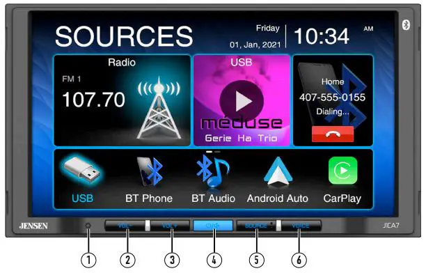 JENSEN J1CA7 Multimedia Receiver User Guide - Control Locations