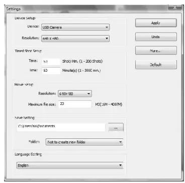System settings menu