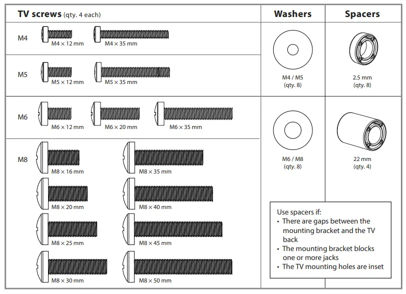 INSIGNIA-NS-Wall-Mount-Replacement-Hardware-Kit