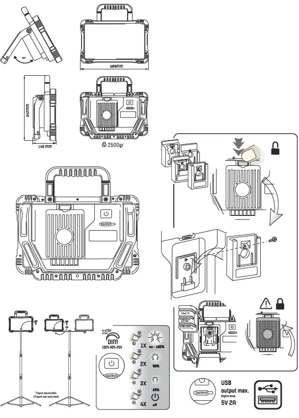 Shada 300817 40W Work Light for Power Tool Batteries Adapter 2
