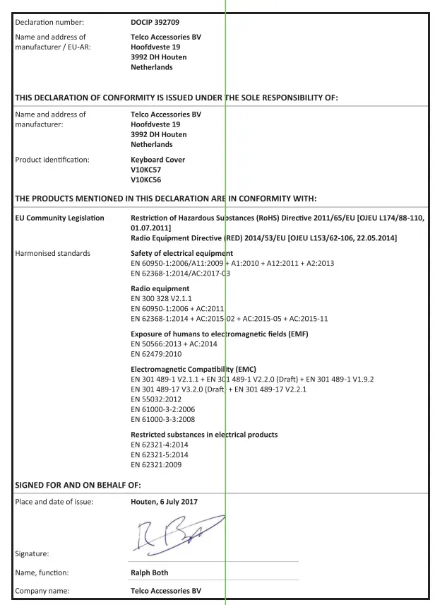 Gecko Covers Apple iPad Pro 12.9IN (2021) Keyboard Covers Eu Declaration Of Conformity