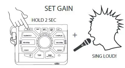 TC HELICON PERFORM-VG Ultra-Simple Mic-Stand-Mount Vocal and Acoustic Guitar Processor User Guide - set gain