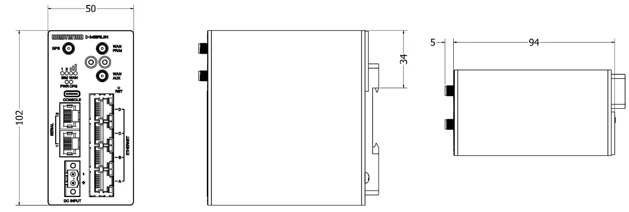 westermo Merlin 4400 Series Industrial Cellular - Dimensions