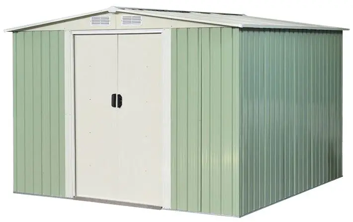 WELLFOR-GT-HPY-3292GR-8-ft-x-8-ft-Gray-Outdoor-Garden-Galvanized-Steel-Storage-Shed-with-Sliding-Door-product