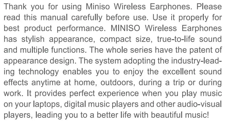MINISO TB15 In Ear Wireless Earphone User Manual - Dear Customer