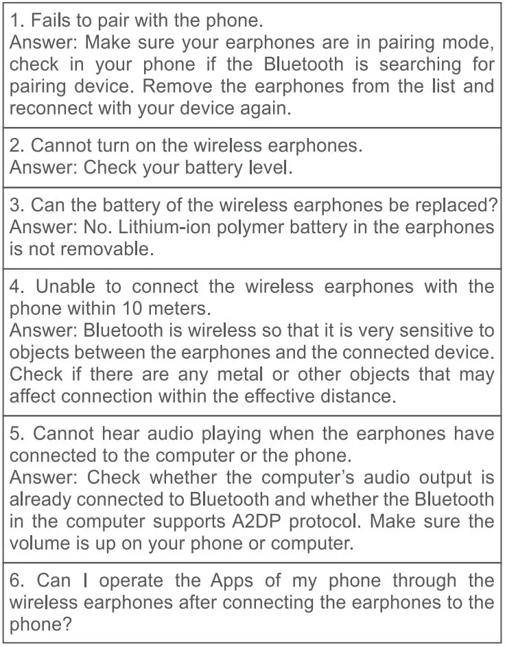 MINISO TB15 In Ear Wireless Earphone User Manual - Troubleshooting