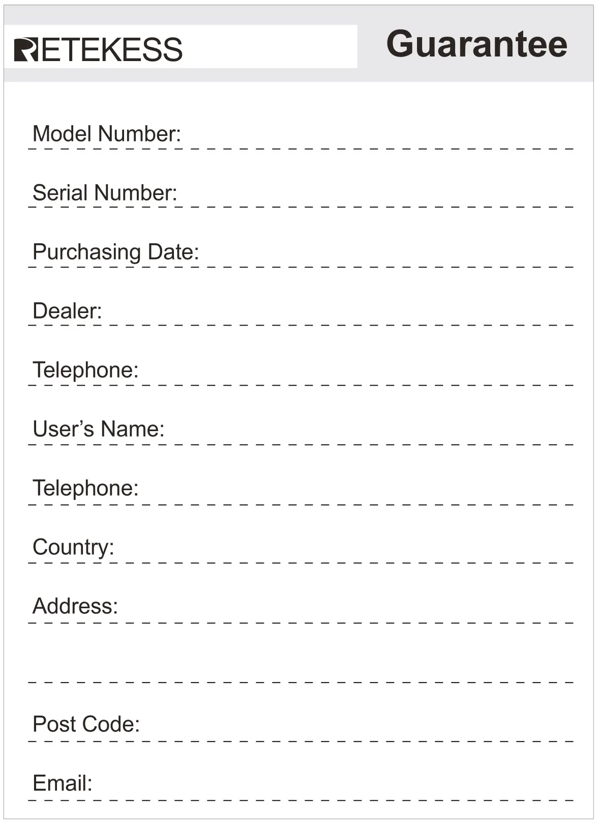 ETEKESS TT110 Wireless Transmission System - Guarantee