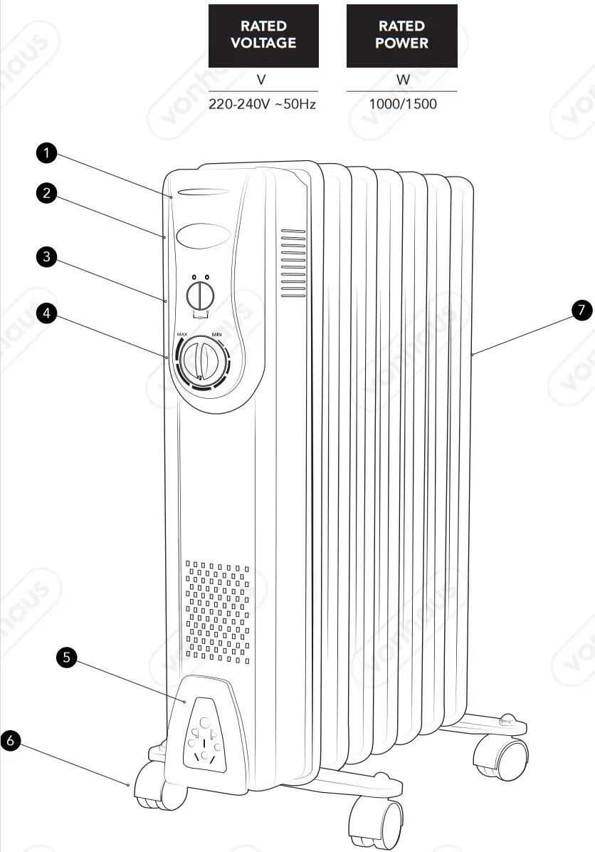 VonHaus 2514046 1500W 7 Fin Oil Filled Radiator - Product Spection