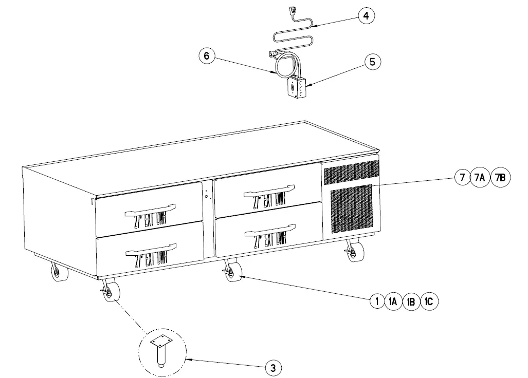 randell PP MNL1712 20000 Series Self-Contained Low Profile Equipment Tables fig 4
