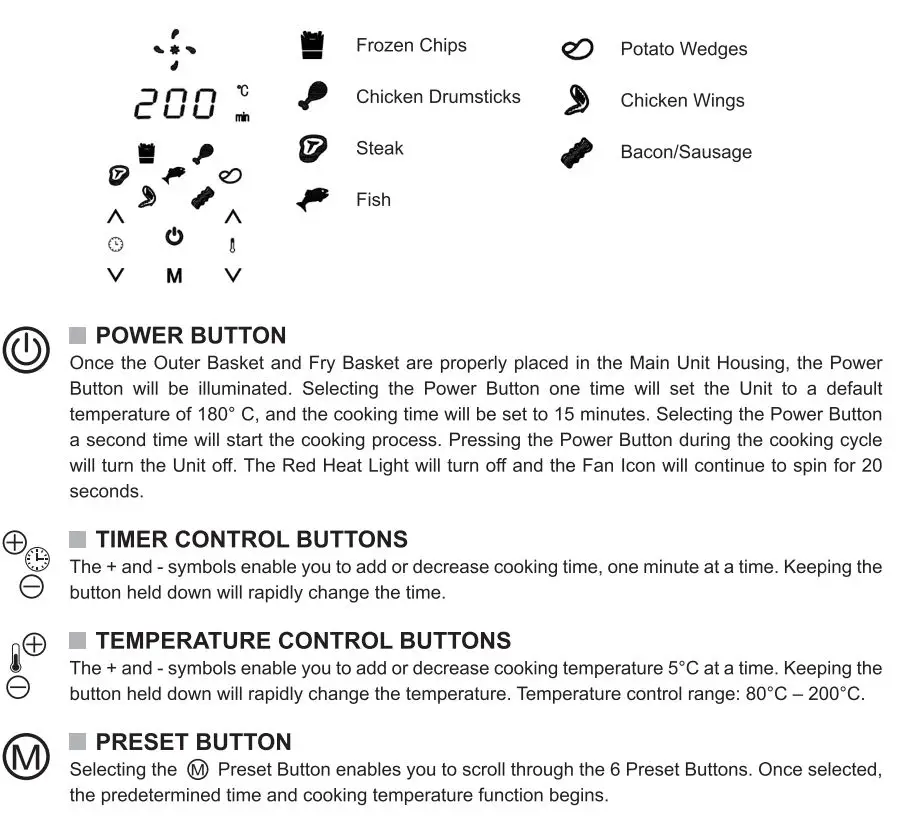 kitchenperfected E6703 4.0L Digi-Touch Air Fryer Instruction Manual - Digital Controls Panel