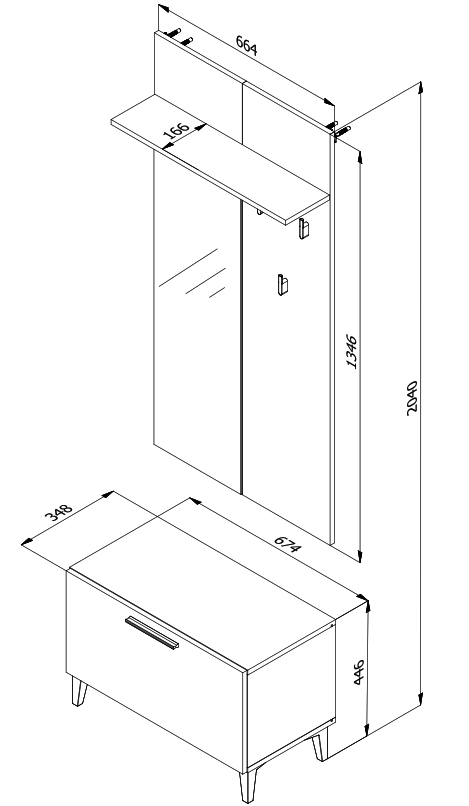 DEDEMAN 674 x 348 x 2000 mm Hangers with Photo Mirror - Fig1