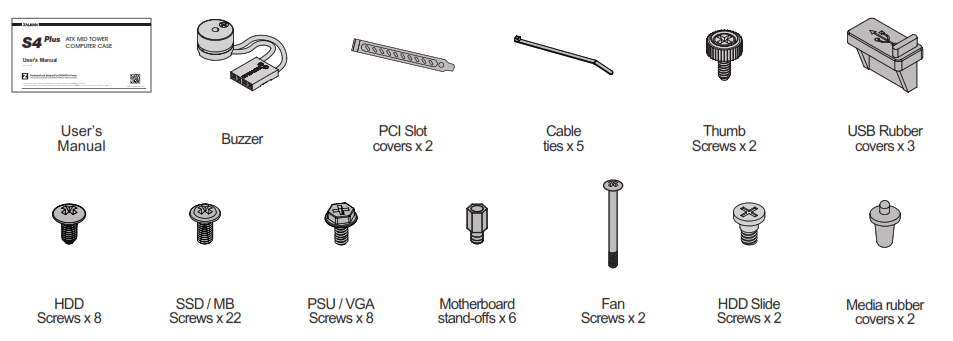 ZALMAN S4 Plus ATX Mid Tower Computer Case - Accessories