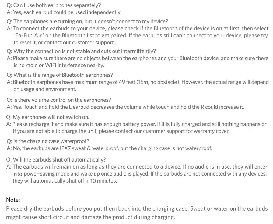 EarFun Air True Wireless Earbuds - Troubleshooting